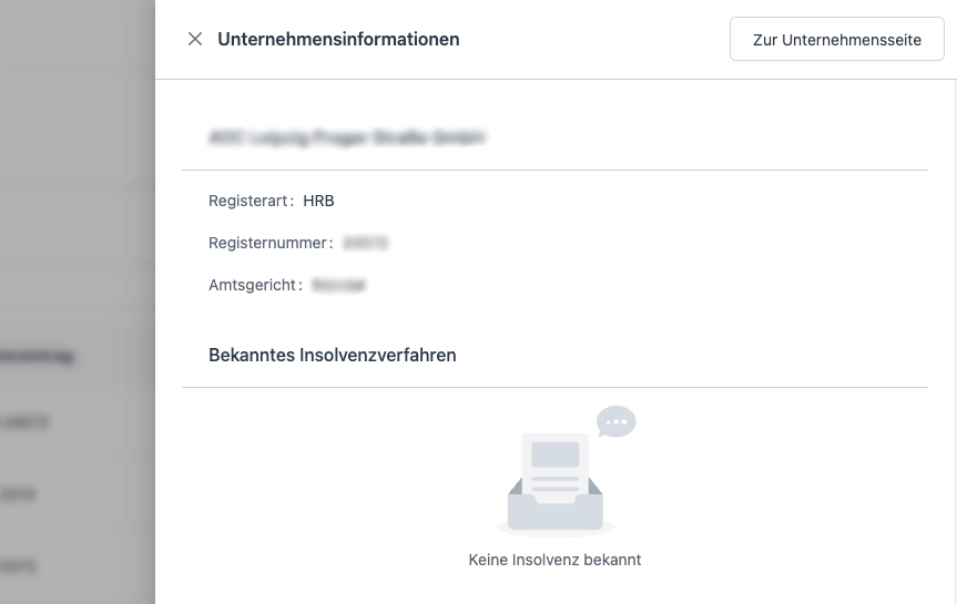 Screenshot der umfangreichen Suchfunktion für Unternehmen und Insolvenzverfahren